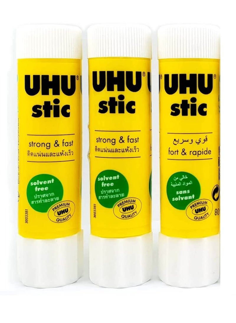 UHU STIC, The Proven Glue Stick - Glues strongly, quickly and permanently, without solvent, 8.2g, Set of 3, White - Image 1
