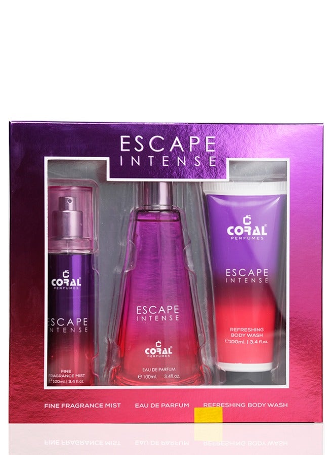 Coral ESCAPE INTENSE for Women SET -  Perfume EDP 100ml + Body Mist 100ml + Body Wash 100ml - Image 1