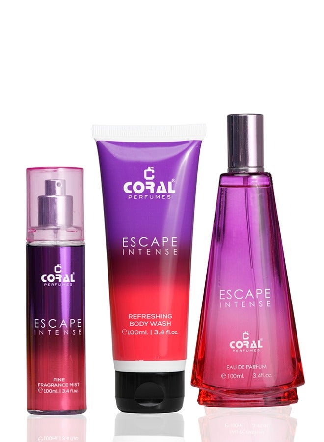 Coral ESCAPE INTENSE for Women SET -  Perfume EDP 100ml + Body Mist 100ml + Body Wash 100ml - Image 2