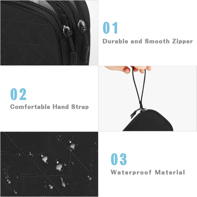 FYY حقيبة تنظيم السفر FYY لملحقات الإلكترونيات، حقيبة محمولة مقاومة للماء بطبقتين، حقيبة تخزين شاملة للكابلات، والأسلاك، والشاحن، والهاتف، باللون الأسود - Image 4
