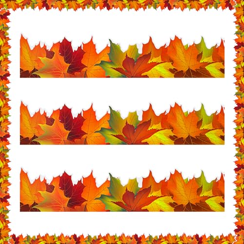 Leinuosen 50.5 ft Fall Bulletin Board Borders Maple Leaves Shape Die-Cut Bulletin Board Strips Colorful Autumn Leaf Trim with 20 Sheets Glue Point Dots for Fall Harvest Thanksgiving Classroom Decor - Image 1