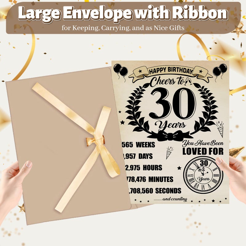 Uiorgui Large 30th Birthday Cards for Men Women, Vintage 1996 Happy 30th Birthday Greeting Card with Envelope Jumbo Thirty Guest Book Cheers to 30 Years Decorations Gifts Party Supplies - Image 3
