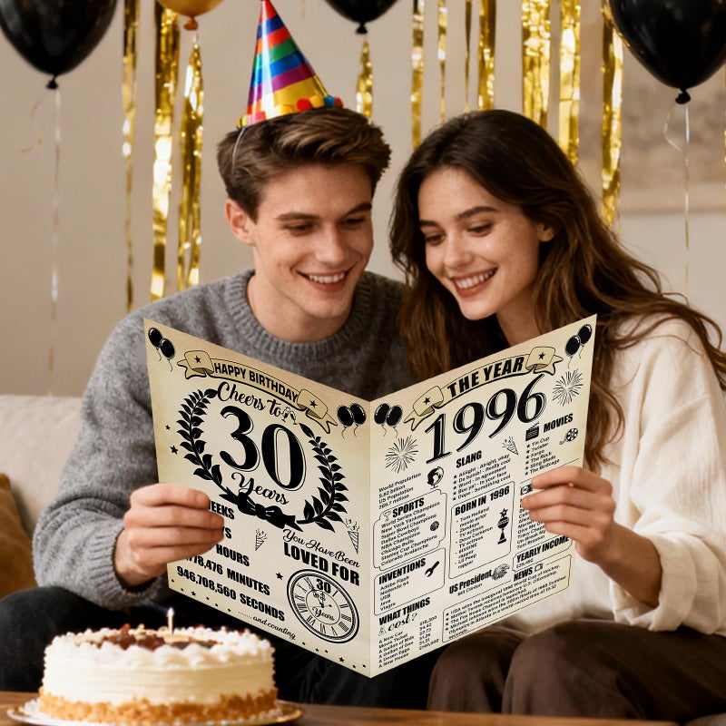Uiorgui Large 30th Birthday Cards for Men Women, Vintage 1996 Happy 30th Birthday Greeting Card with Envelope Jumbo Thirty Guest Book Cheers to 30 Years Decorations Gifts Party Supplies - Image 5