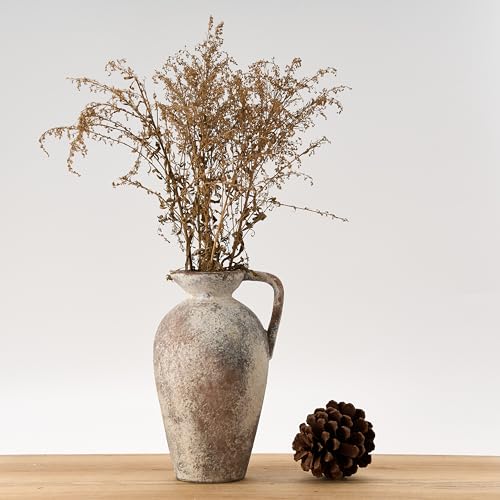 LUKA Ceramic Rustic Farmhouse Vase,9.25 inch Terracotta Vase with Handle,Neutral Tall Clay Vases Decorative Vases for Living Room,Table,Shelf Decor(Brown,L) - Image 1