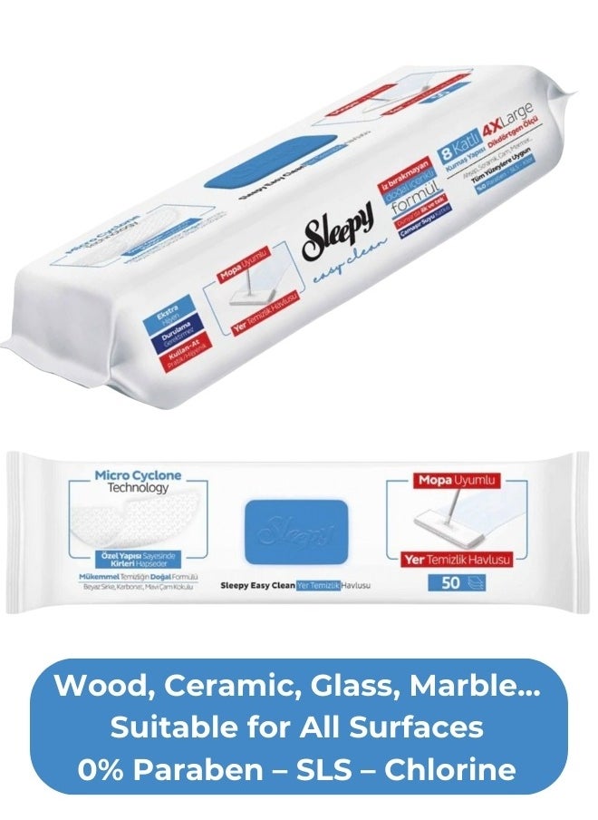 Sleepy Easy Clean - Mop Compatible Multi-Surface Cleaning Wipes, Bleach & Blue Pine Fragrance Additive Extra Large 50 Wipes (For Marble, Wood, and All Floor Types) - Image 1