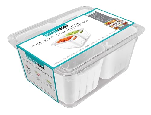 Kitchen Spaces Twin Colander Stackable Food Storage Organizer for Fridge Freezer and Pantry 88 x 68 x 39 Blue