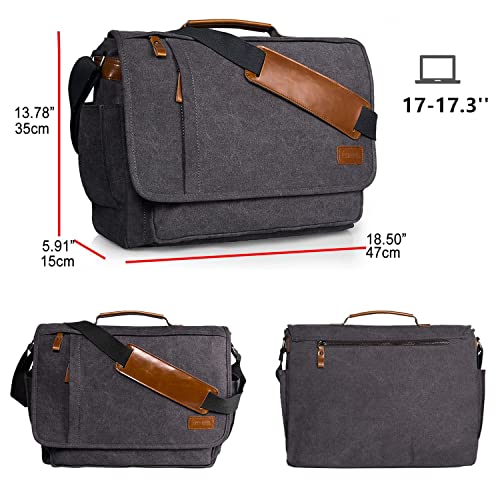 ESTARER Laptop Messenger Bag 17-17.3 Inch Water-resistant Canvas Shoulder Bag for Work College, Grey - Image 3