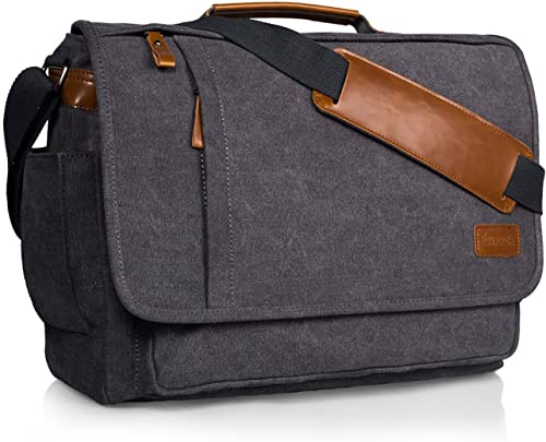 ESTARER Laptop Messenger Bag 17-17.3 Inch Water-resistant Canvas Shoulder Bag for Work College, Grey - Image 1
