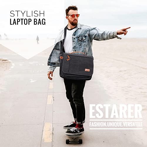 ESTARER Laptop Messenger Bag 17-17.3 Inch Water-resistant Canvas Shoulder Bag for Work College, Grey - Image 2