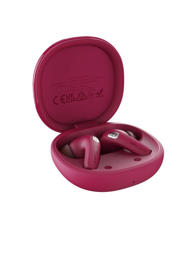 HiFuture FlyBuds4 True Wireless Earbuds with 40dB Active Noise Cancellation, 30h Playtime, Bluetooth 5.3, 4-Mic ENC for Clear Calls, Fast Charging, IPX5 Waterproof, Ergonomic Fit, Pink - Image 2
