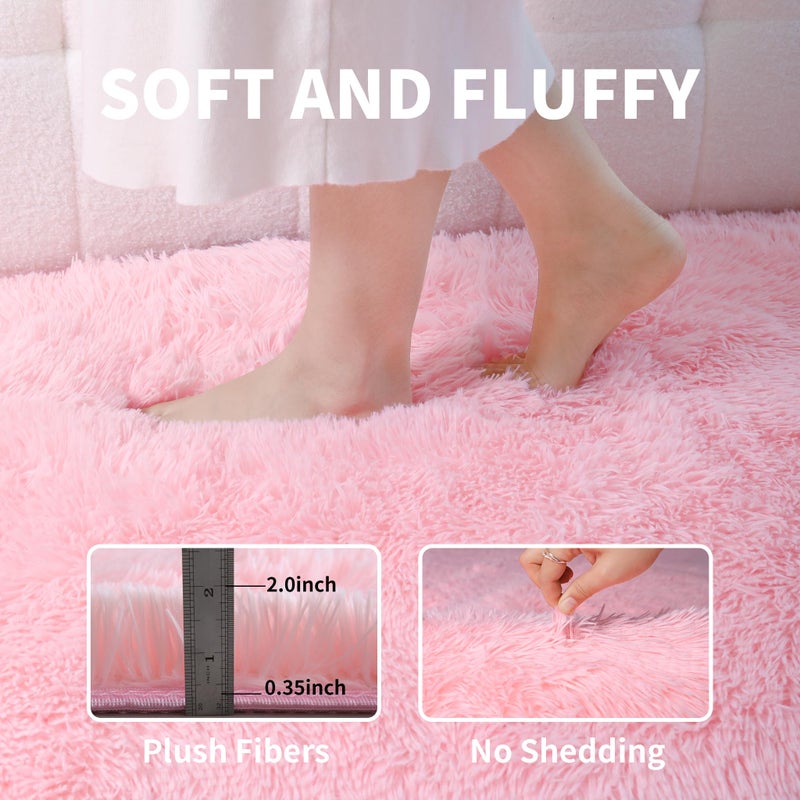 KICHOWUA KCHOWUA Pink Fluffy Fuzzy Small Area Rugs for Bedroom Girls,3'x5' Machine Washable Plush Pastel Throw Cute Rug for Living Room,Modern Soft Shag Shaggy Furry Floor Nursery Kids Dorm Room Carpets - Image 3