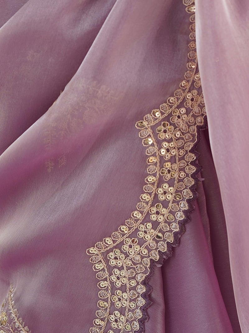 Satrani Women's Tissue Silk Jimmy Choo Sequin Embroidered Saree with Unstitched Blouse Piece (4218S6635NB_Purple) - Image 5