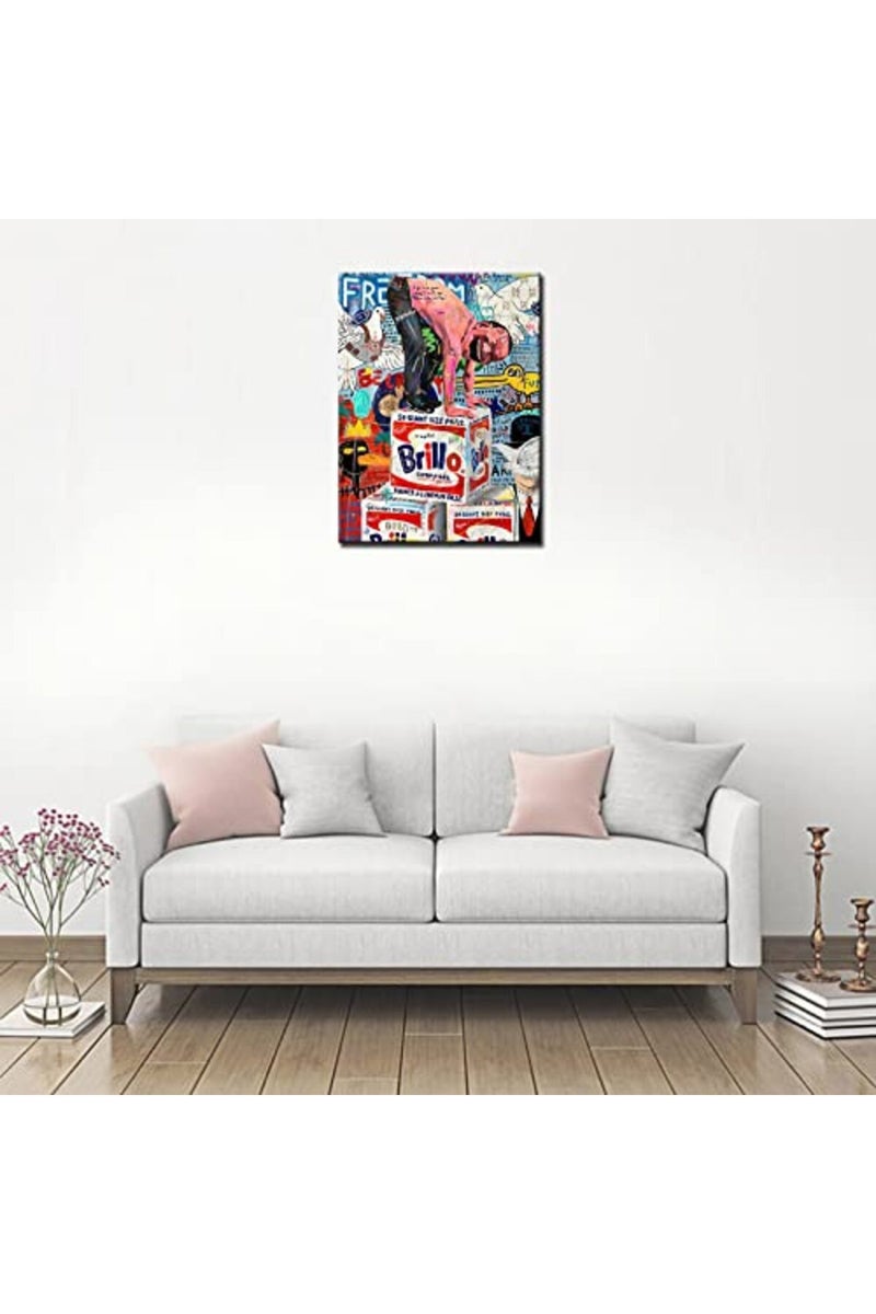 Tucocoo Living Room Wall Decor Creative Graffiti Pictures Colorful Pop Art Paintings 1 Panel Canvas Funny Modern Artwork Home Decorations Wooden Framed Ready to Hang Posters and Prints 12x16inch - Image 2