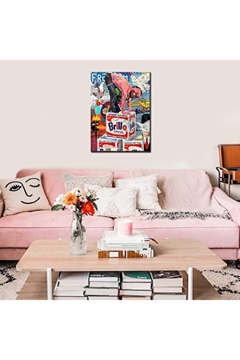 Tucocoo Living Room Wall Decor Creative Graffiti Pictures Colorful Pop Art Paintings 1 Panel Canvas Funny Modern Artwork Home Decorations Wooden Framed Ready to Hang Posters and Prints 12x16inch - Image 3