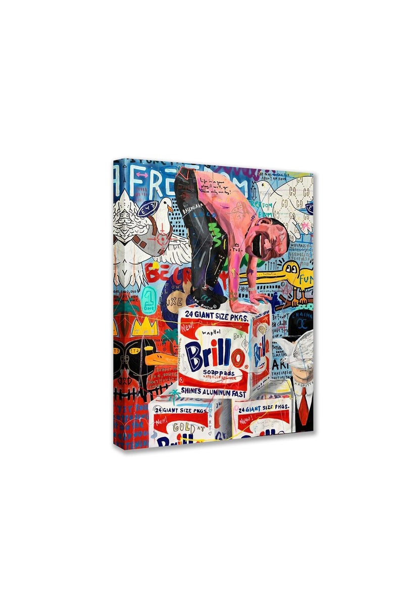 Tucocoo Living Room Wall Decor Creative Graffiti Pictures Colorful Pop Art Paintings 1 Panel Canvas Funny Modern Artwork Home Decorations Wooden Framed Ready to Hang Posters and Prints 12x16inch - Image 1