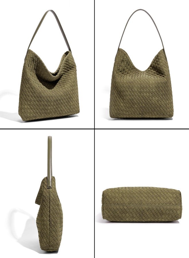 Rejolly Suede Tote Bag for Women Woven Hobo Handbag Slouchy Shoulder Purse Crossbody Designer Bag Suede Olive Green - Image 3