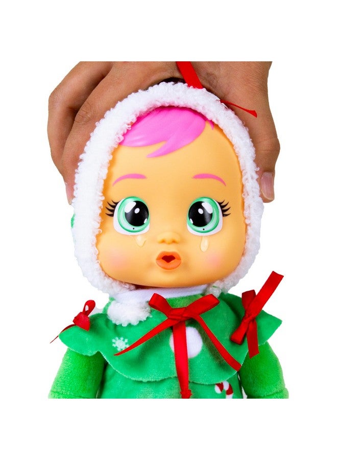 آي إم سي تويز دمى الأطفال الصغيرة من Cry Babies Tiny Cuddles Christmas Noelle - دمى أطفال 9 بوصات، تبكي دموعًا حقيقية، بيجامات حمراء وخضراء بتصميم شجرة عيد الميلاد - Image 2