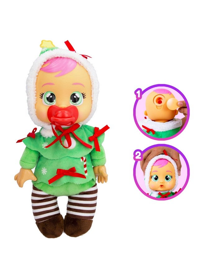 آي إم سي تويز دمى الأطفال الصغيرة من Cry Babies Tiny Cuddles Christmas Noelle - دمى أطفال 9 بوصات، تبكي دموعًا حقيقية، بيجامات حمراء وخضراء بتصميم شجرة عيد الميلاد - Image 4