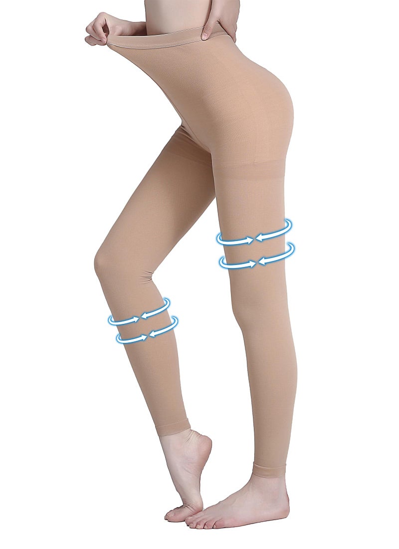 AMZAM Plus Size 3XL Medical Compression Pantyhose for Women & Men, 20-30 mmHg Graduated Compression Leggings, Opaque Footless Waist High Compression Stockings for Edema, Varicose Veins, Flight, DVT, Beige - Image 1
