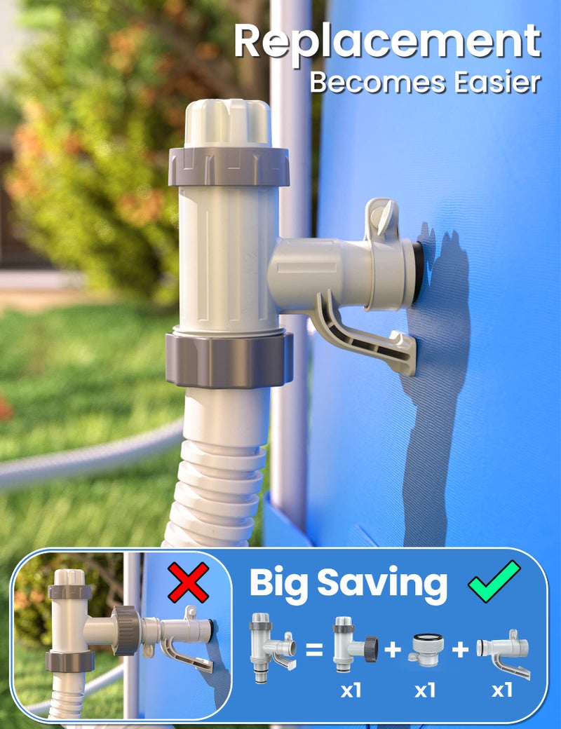 POOLHACKER [ Patented ] POOLHACKER Plunger Valve Plus with Pool Hose Adapter and Pool Pipe Holder, Pool Replacement Parts Accessories for above Ground Pool (2 Pcs) - Image 2