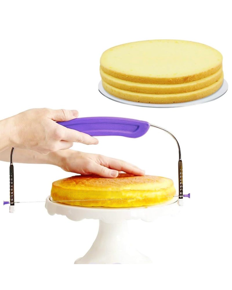Prokitchen Adjustable Small Cake Leveler Cutter Slicer with Stainless Steel Wires and Purple Handle for Professional Baking Tools - Image 1