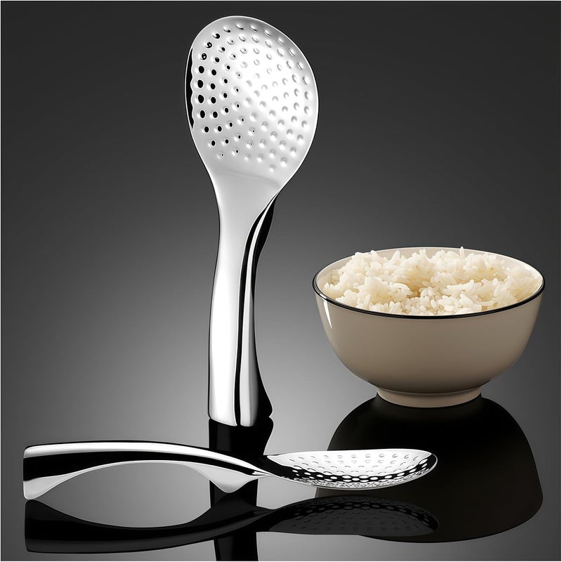 DOPMEP 18/8 Stainless Steel Rice Paddle, Non-Stick Rice Spoon, Mirror Finish, Stand-Up Design, Serving Spoon for Kitchen- 7.9-inch Long - Image 1