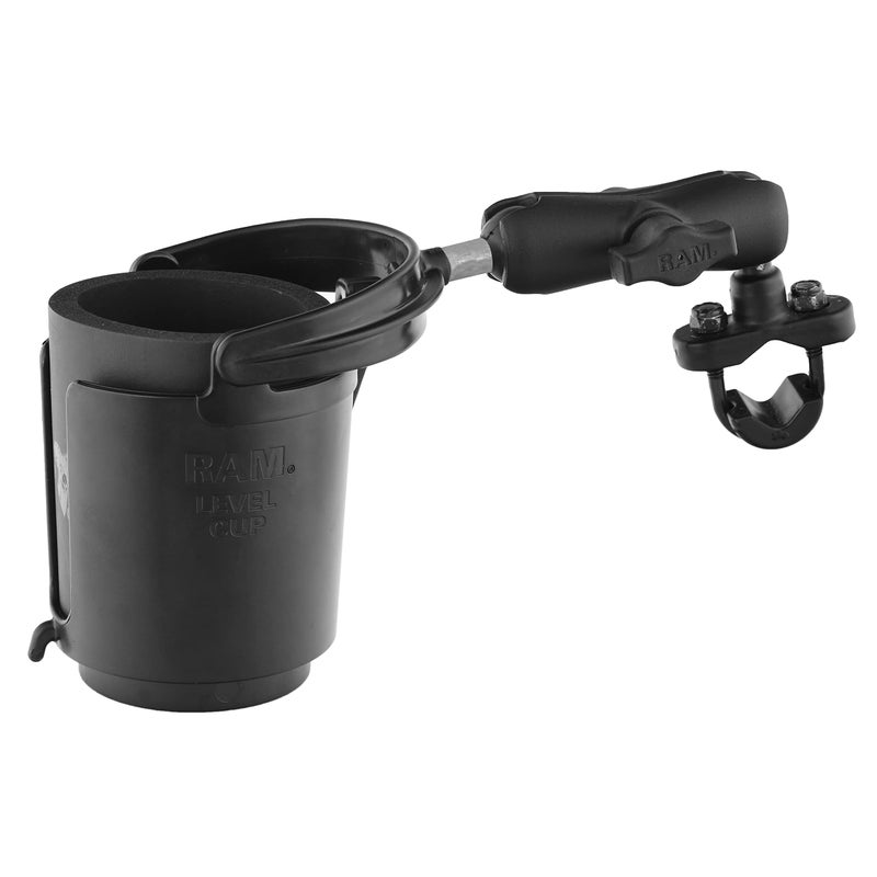 RAM Mounts حامل أكواب RAM Mounts بمستوى 16 أونصة مع قاعدة U-Bolt للمقود RAM-B-132RU مع ذراع متوسطة للدراجات النارية، ATV/UTV، الدراجة - Image 1