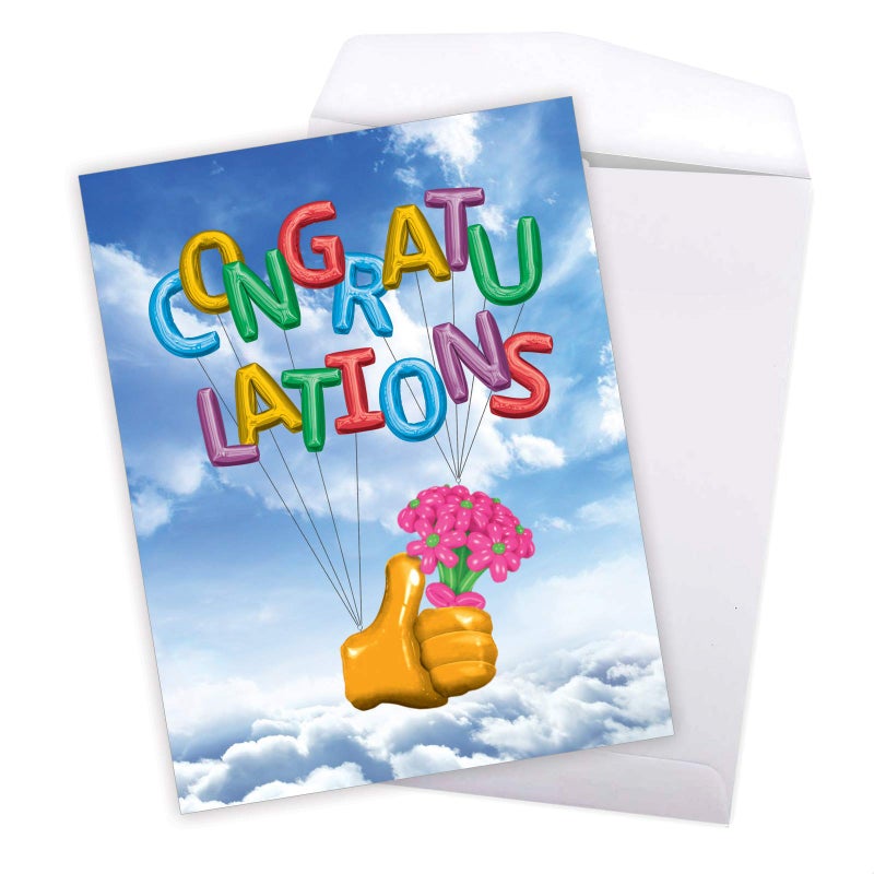 NobleWorks - 1 Jumbo Congratulations Notecard w/Envelope (Big 8.5 x 11 Inch) Colorful Recognition for Graduation, Work, Newborn Baby - Stationery From All of Us - Thumbs-Up Balloons J6341CGG-US - Image 5