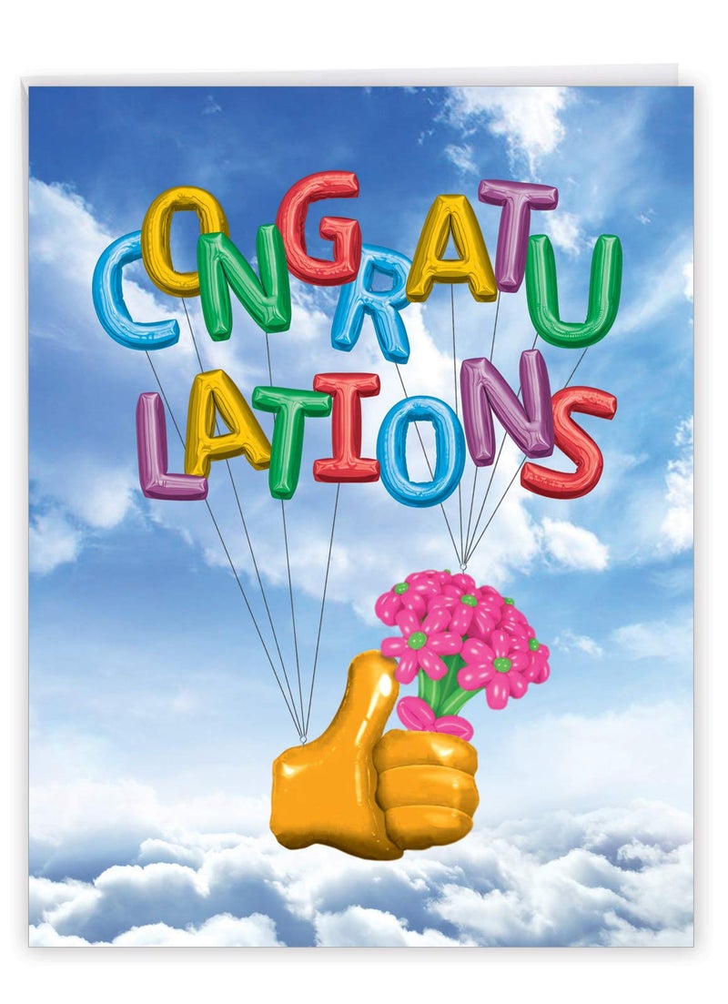 NobleWorks - 1 Jumbo Congratulations Notecard w/Envelope (Big 8.5 x 11 Inch) Colorful Recognition for Graduation, Work, Newborn Baby - Stationery From All of Us - Thumbs-Up Balloons J6341CGG-US - Image 1