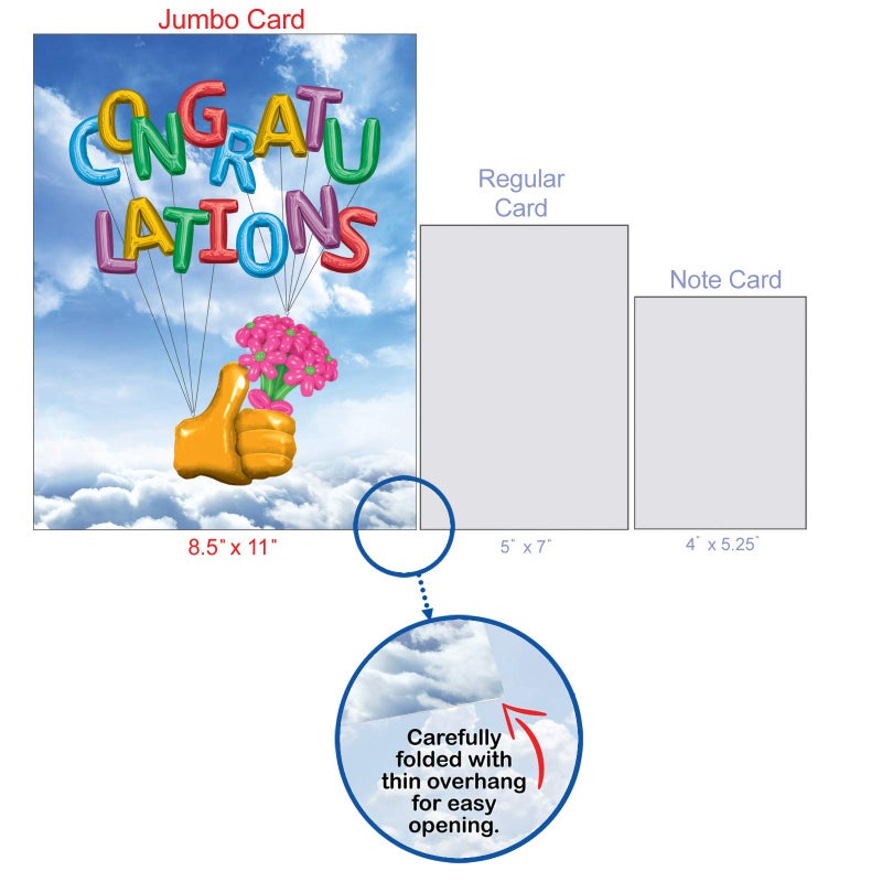 NobleWorks - 1 Jumbo Congratulations Notecard w/Envelope (Big 8.5 x 11 Inch) Colorful Recognition for Graduation, Work, Newborn Baby - Stationery From All of Us - Thumbs-Up Balloons J6341CGG-US - Image 4