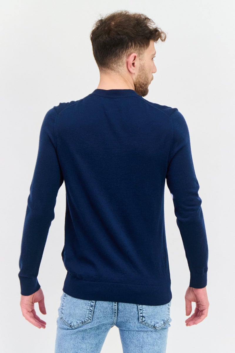 SELECTED Men V-Neck Textured Cardigan, Teal Green - Image 4