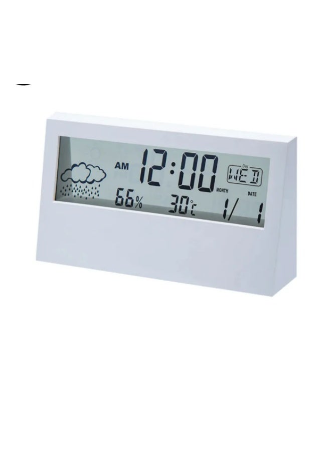 KASTWAVE Digital LED Alarm Clock with Time, Date, Temperature Display for Bedroom, White - Image 1