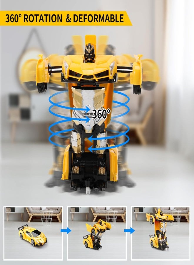 Blackma Transform RC Car Toy - Remote Control Car with Flashing Lights, One-Button Deformation, 2.4GHz & 360° Rotation, Gift for Kids Boys Girls Ages 4-12 - Yellow - Image 4
