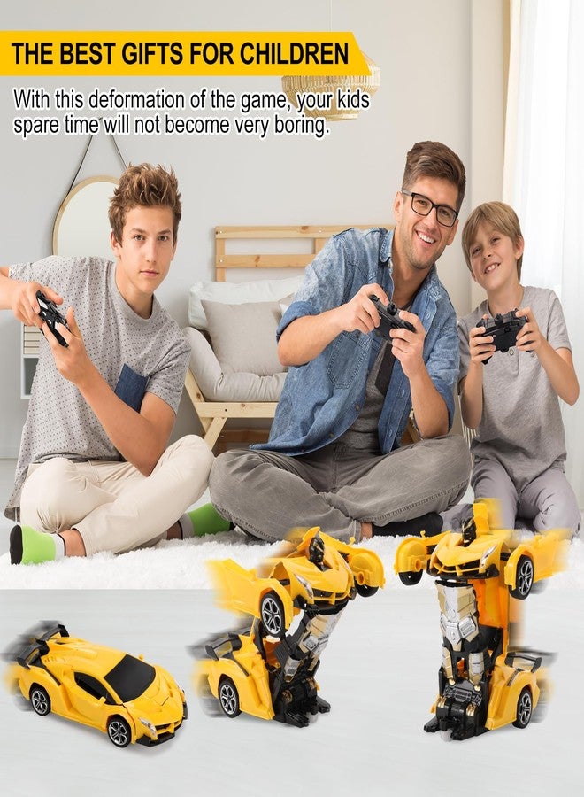 Blackma Transform RC Car Toy - Remote Control Car with Flashing Lights, One-Button Deformation, 2.4GHz & 360° Rotation, Gift for Kids Boys Girls Ages 4-12 - Yellow - Image 3
