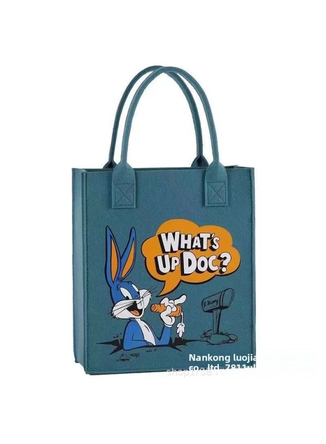 Handbag Women Handbag Handbag Large Capacity Open Fashion Felt Shopping Bag-Color:Navy Blue Bunny Brother-Size:30*26*10  - Image 1