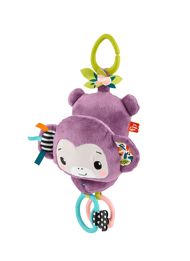 Fisher-Price Baby Stroller Toy Sing & Go Purple Monkey Musical Sensory Plush With Crinkle & Clackers For Newborns From Birth+  - Image 1