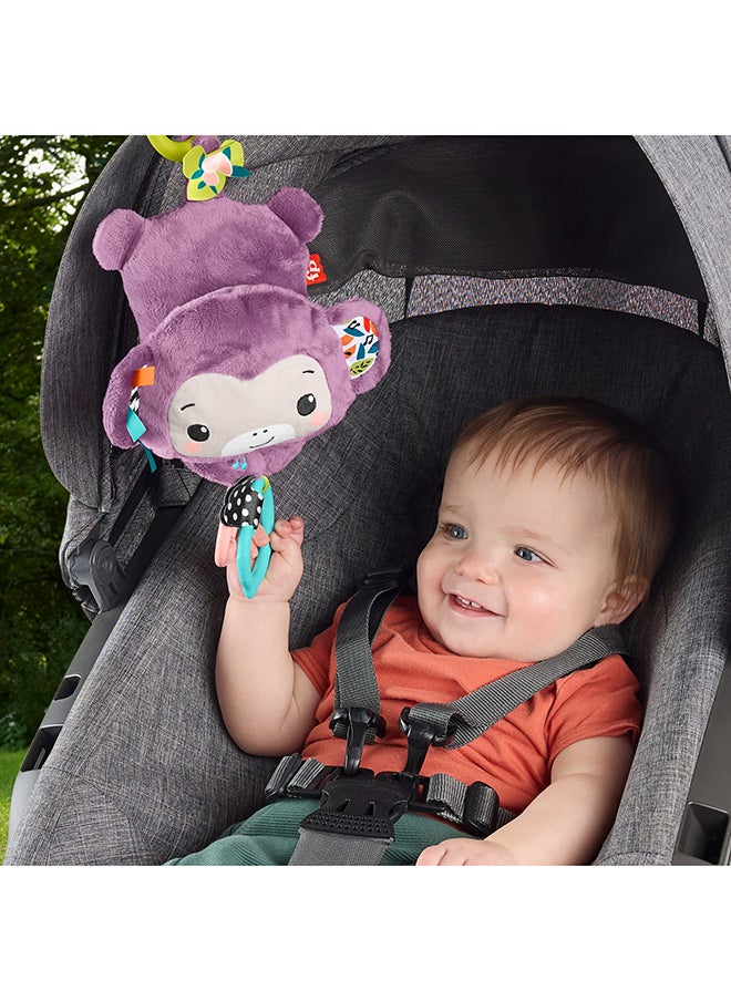 Fisher-Price Baby Stroller Toy Sing & Go Purple Monkey Musical Sensory Plush With Crinkle & Clackers For Newborns From Birth+  - Image 2