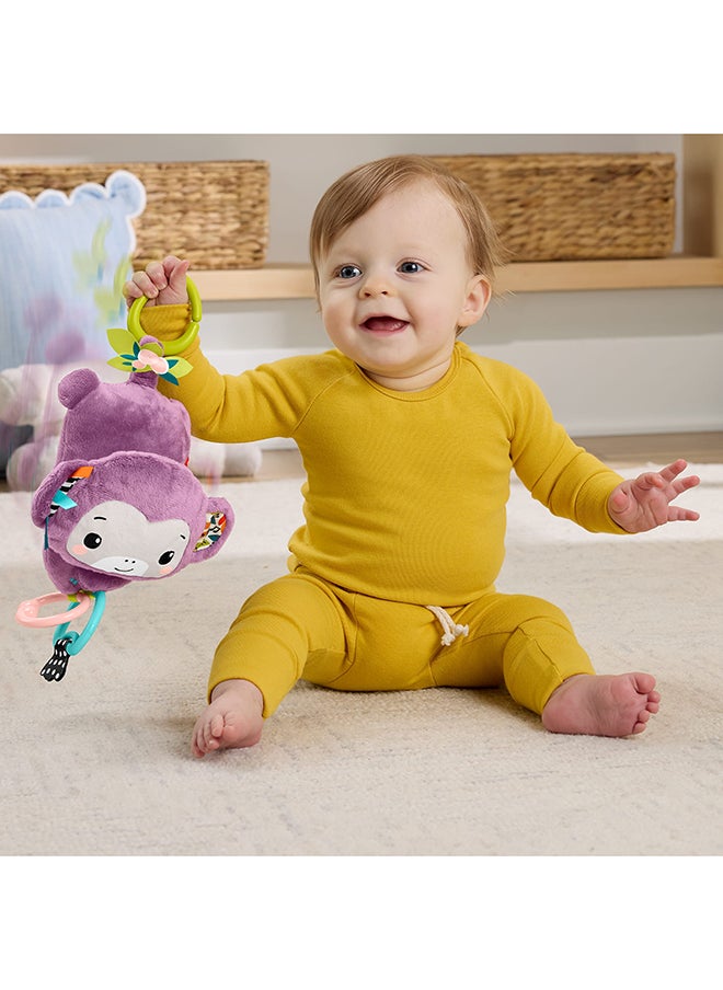 Fisher-Price Baby Stroller Toy Sing & Go Purple Monkey Musical Sensory Plush With Crinkle & Clackers For Newborns From Birth+  - Image 3