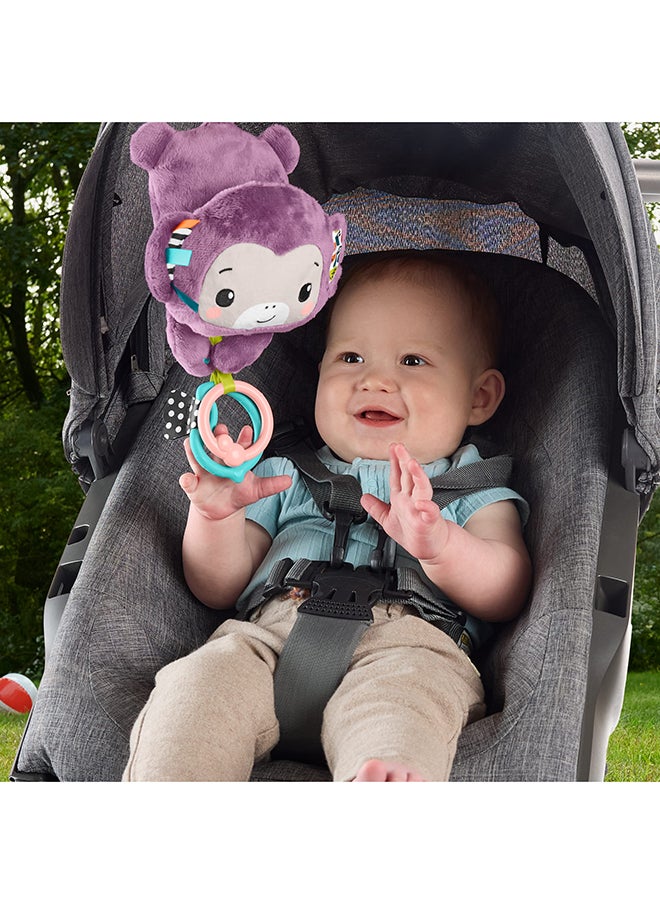 Fisher-Price Baby Stroller Toy Sing & Go Purple Monkey Musical Sensory Plush With Crinkle & Clackers For Newborns From Birth+  - Image 4