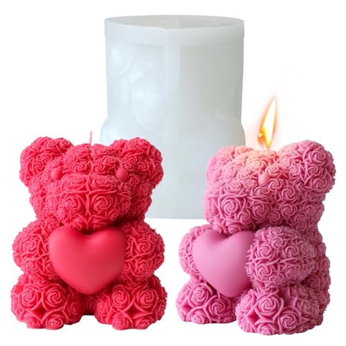 Midnadiy Extra Large Rose Bear Candle Mold 3D Teddy Bear Candle Making Molds Cute Epoxy Resin Molds for DIY Candle Handmade Soap Valentines Day Gift Mothers Day Gifts Birthday Gifts