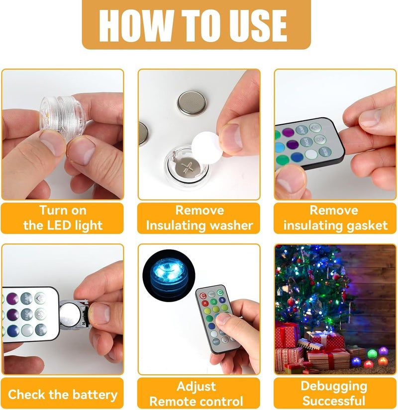 3 Pack RGB Submersible LED Lights, IP68, 21-Key Timer Remote Control Set - Image 5