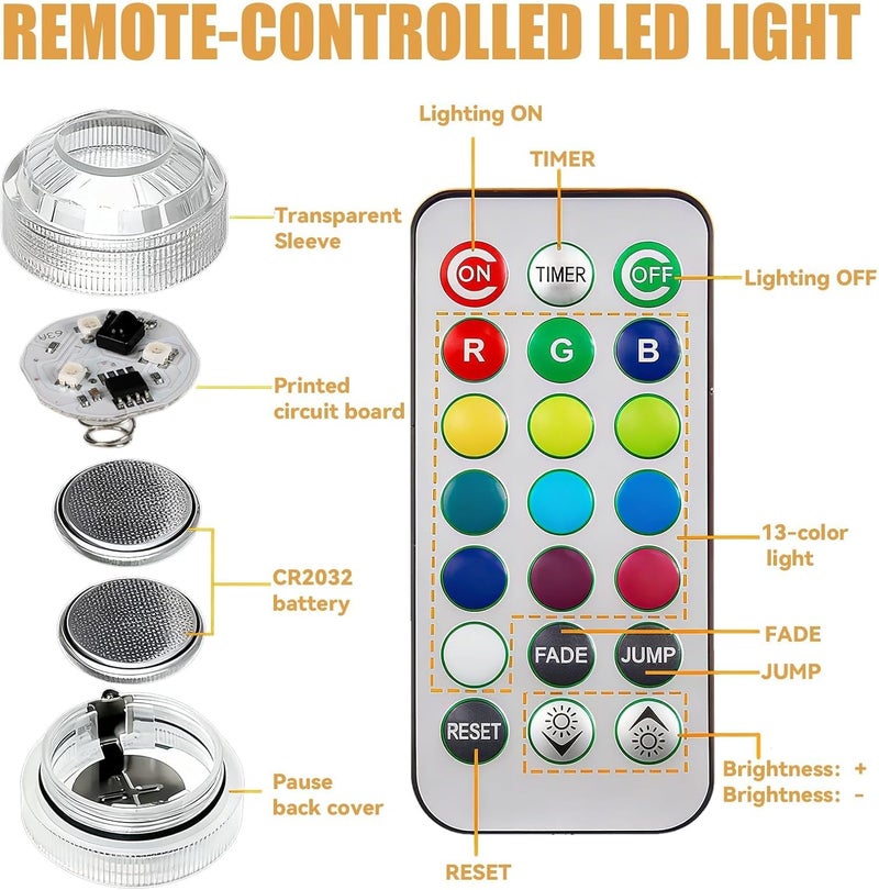 3 Pack RGB Submersible LED Lights, IP68, 21-Key Timer Remote Control Set - Image 3