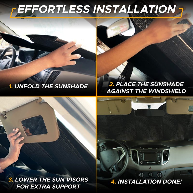 EcoNour Accordion Car Windshield Sun Shade | Car Sun Visor to Protect Harmful UV Rays | Foldable Automotive Windshield Sunshades | Window Sun Blocker to Keep Your Vehicle Cool & Comfort - 58" x 28" - Image 5