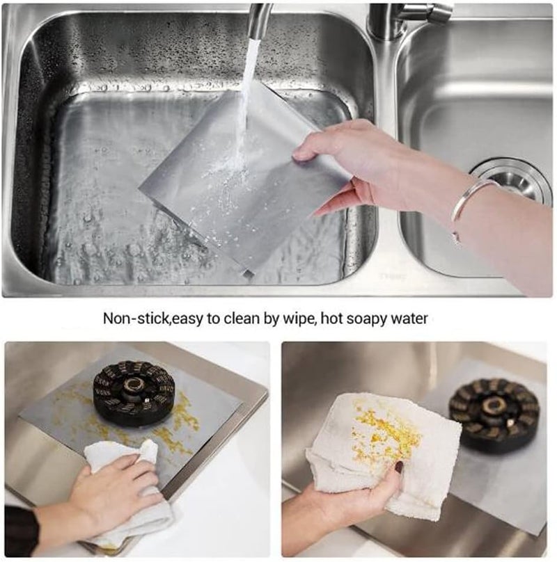 Lanjue 10PCS Gas Hob Range Protectors, Reusable Non-Stick Stove Burner Protector Heat Resistant Easy Clean ​Stovetop Liner Sheets for Gas Cookers(Silver) - Image 5