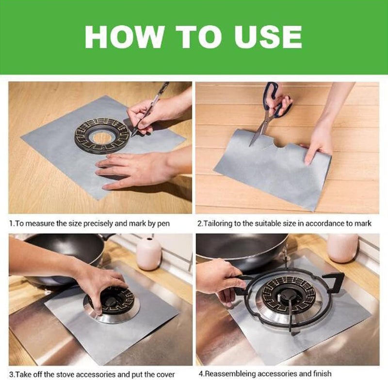 Lanjue 10PCS Gas Hob Range Protectors, Reusable Non-Stick Stove Burner Protector Heat Resistant Easy Clean ​Stovetop Liner Sheets for Gas Cookers(Silver) - Image 4
