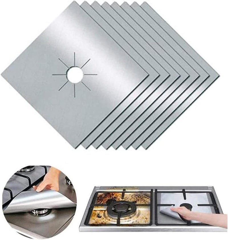 Lanjue 10PCS Gas Hob Range Protectors, Reusable Non-Stick Stove Burner Protector Heat Resistant Easy Clean ​Stovetop Liner Sheets for Gas Cookers(Silver) - Image 1