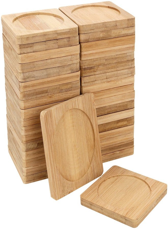 PINGEUI 60 Pack 3.7 x 3.7 inches Square Bamboo Coasters, Natural Wooden Drink Coasters, Decor Square Succulent Bamboo Tray Saucer for Outdoor and Indoor - Image 1