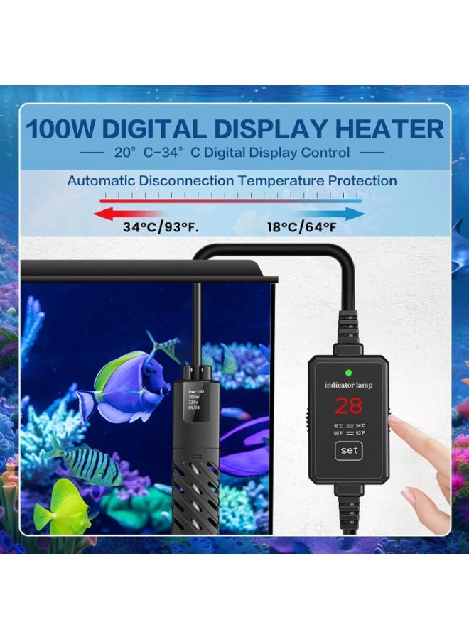 Aquarium Heater, 100W with LCD Display with Over-Temperature Protection, External Temp Controller Auto Thermostat Heater for Saltwater Freshwater - Image 2