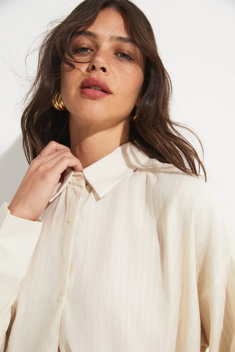 JUNE Women's Cotton Striped Wide Pattern Woven Shirt