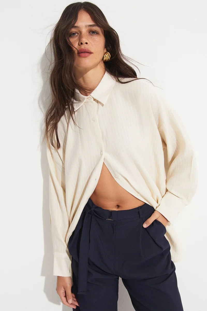JUNE Women's Cotton Striped Wide Pattern Woven Shirt